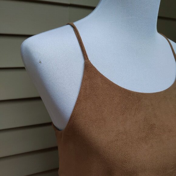 Stella Luce Brown Cami Blouse Layered Faux Suede Look Racerback Solid - Picture 5 of 12